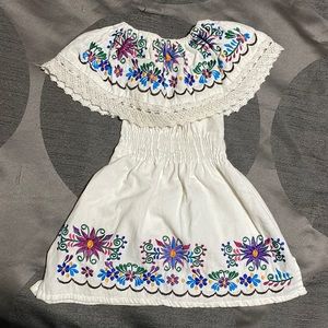 Mexican Toddler Dress Size 2. Embroidered Trim Handmade Cotton Ivory